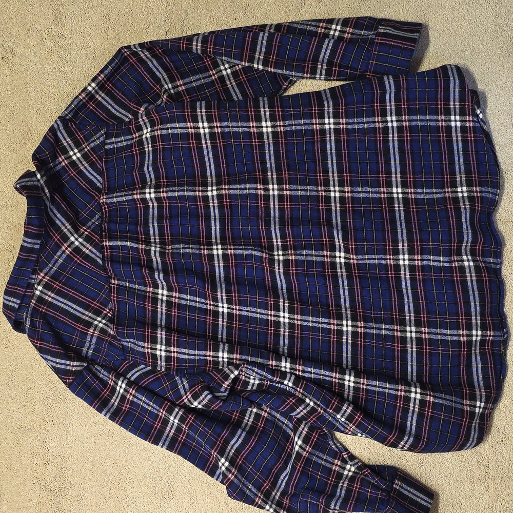 Lands' End Vibrant Plaid Falnnel Shirt in Blue and Pink - Picture 4 of 4